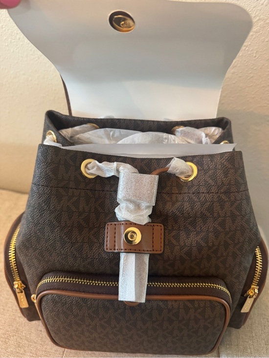 Michael Kors Brown & Tan Signature MK Logo Backpack